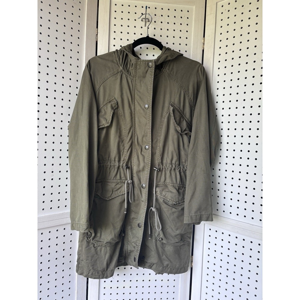American Eagle Utility Jacket Women's Sm Hooded Army Green Zip Lyocell Pockets